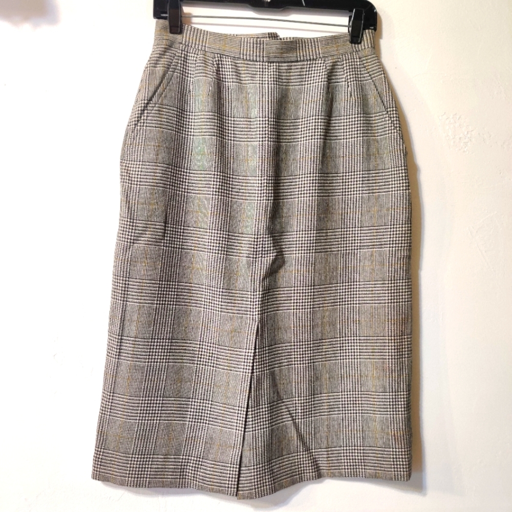 Bankers Club Wool Houndstooth High Waisted Skirt 10
